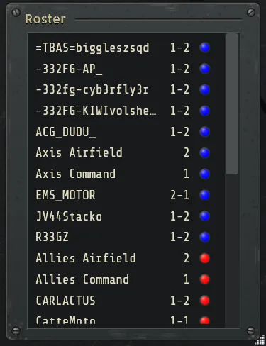 SRS client list showing connected pilots and their radio channels