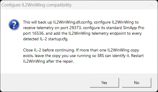 SRS confirmation for configuring IL2WinWing compatibility