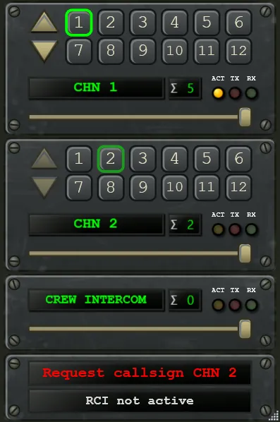 SRS radio overlay with two radios and crew intercom