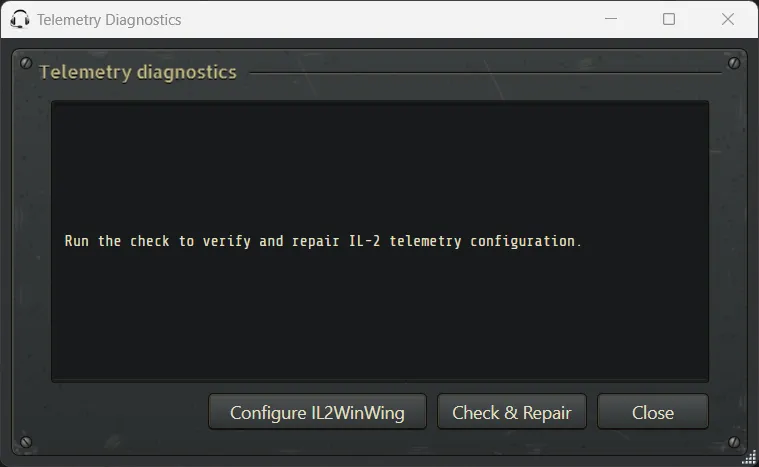SRS Telemetry Diagnostics window ready to run a check
